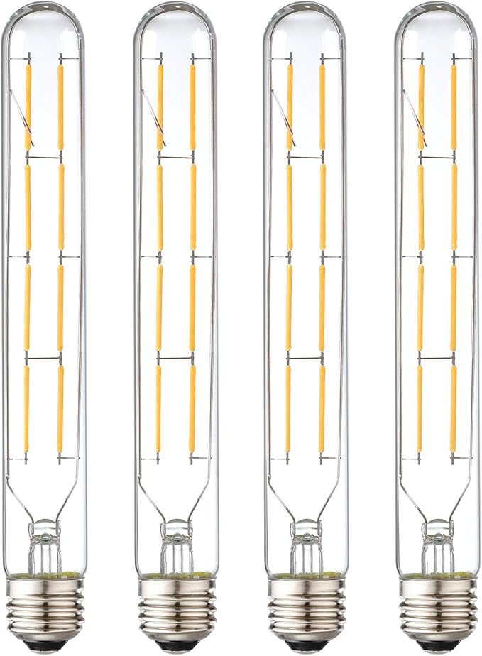 XININSUN T10 Led Bulb, 8.9 Inch Long Tubular Led Light Bulbs, 80Watt Equivalent, 800lm, Dimmable, Clear Glass, E26 8W LED Edison Tube Lamp Bulb,4 Pack. (Soft White-3000K)
