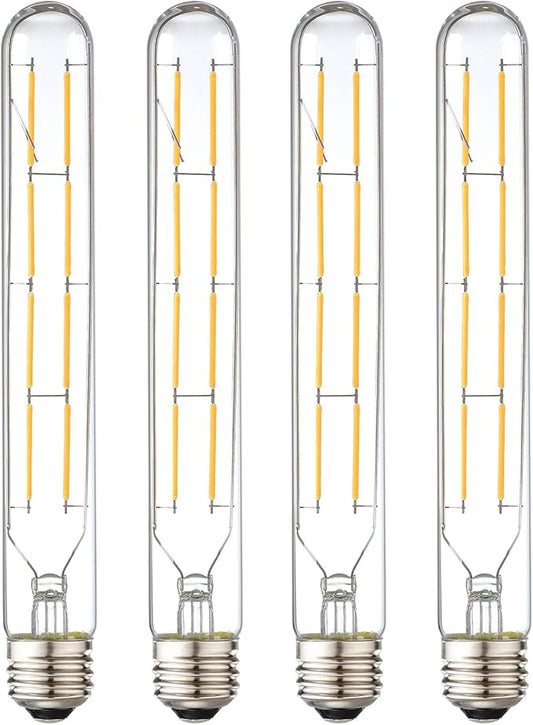 XININSUN T10 Led Bulb, 8.9 Inch Long Tubular Led Light Bulbs, 80Watt Equivalent, 800lm, Dimmable, Clear Glass, E26 8W LED Edison Tube Lamp Bulb,4 Pack. (Soft White-3000K)