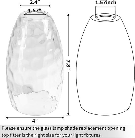 GO&SO 3-Pack Water Ripple Clear Glass Lamp Shades, Hand-Blown Light Fixture kitchen island Pendant Light -7.8"H Oval Fixtures,1.57" Fitter, E26 Base, Transparent Chandelier Shades Replacement Set