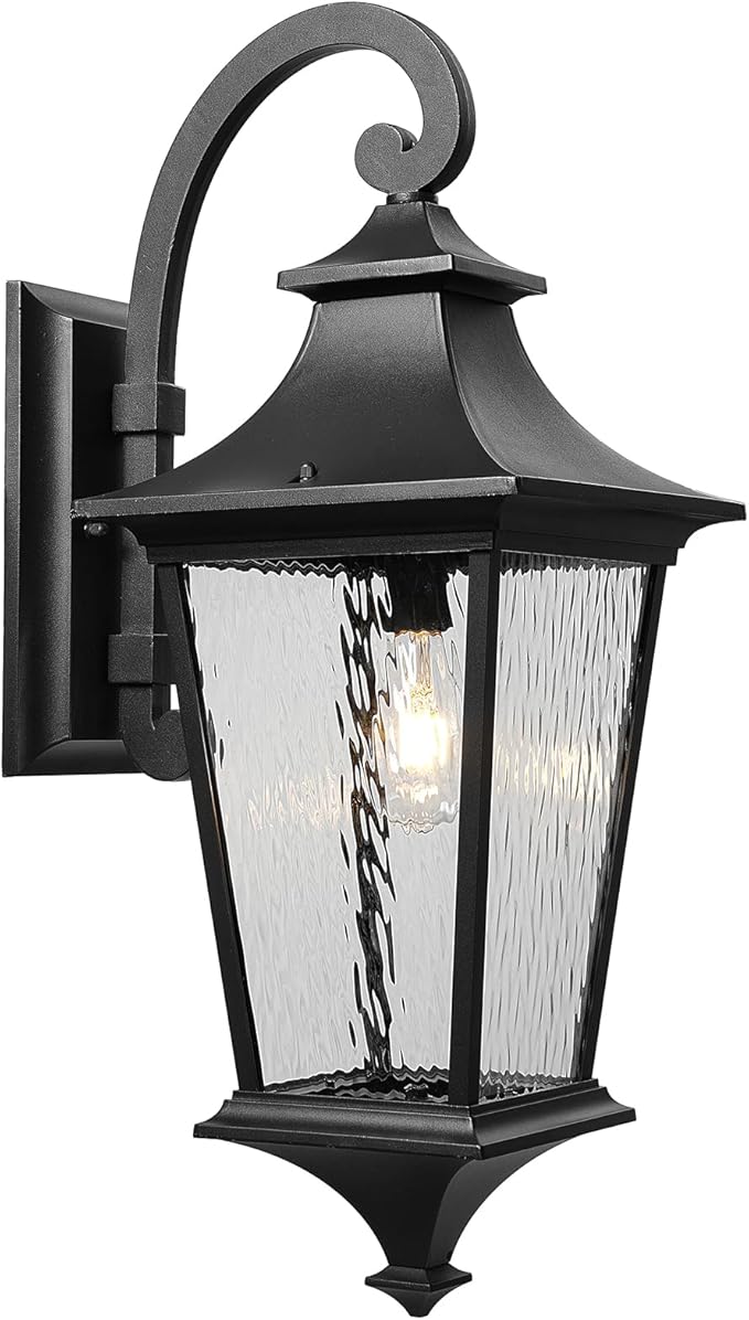Outdoor Wall Lights 21 Inch Large Size Exterior Porch Lights Wall Mount with Water Ripple Glass Black Outdoor Porch Light for Houses E26 Socket Downward Installation