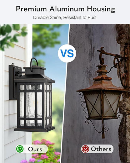 Exterior Lighting Fixtures, Black Porch Lights Outdoor with Gold Trim, Dusk to Dawn Porch Light with Seeded Glass, Aluminum Anti-Rust Waterproof Outdoor Wall Lantern for Houae, Garage, Doorway