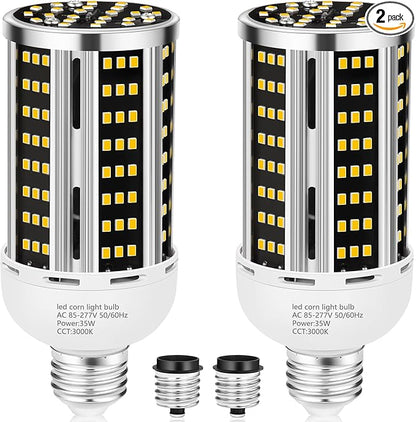 35W 2 pack LED Corn Light Bulb,3000K Warm White(300W Equivalent ) Commercial Grade E26/E39 5000LM Medium Mogul Base LED Lamp,Large Area Lights For Outdoor Indoor Garage supermarket Factory Bay Light
