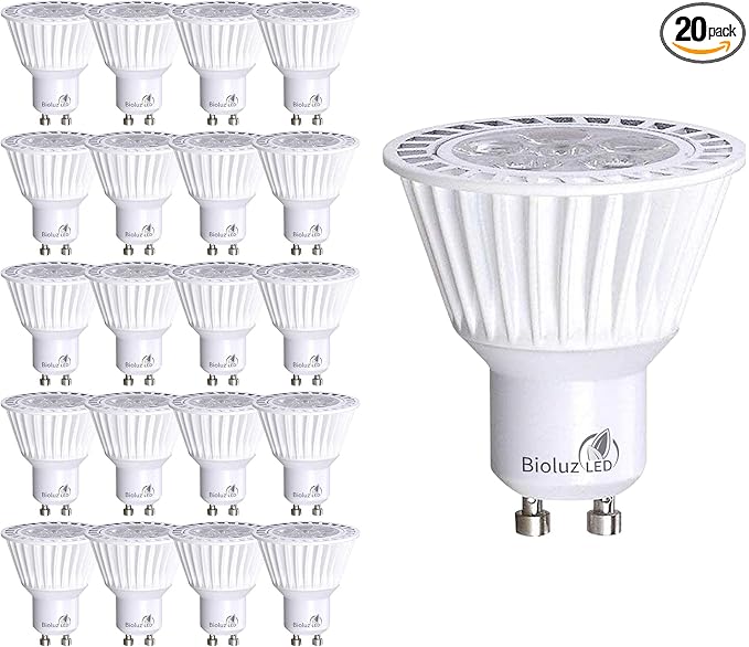 Bioluz LED 20 Pack LED Bulbs Commercial Grade GU10 LED Light Bulb Dimmable 3000K, 50W Halogen Replacement, LED Lights for Bedroom & Home Decor, 120V UL Listed Light Bulbs (Pack of 20)