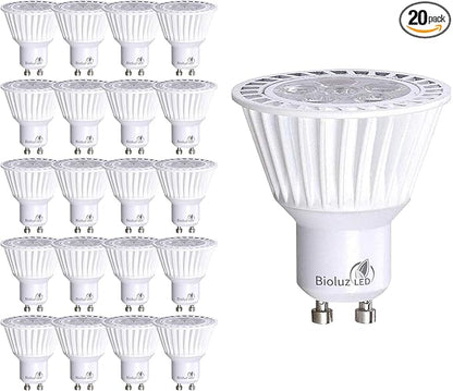 Bioluz LED 20 Pack LED Bulbs Commercial Grade GU10 LED Light Bulb Dimmable 3000K, 50W Halogen Replacement, LED Lights for Bedroom & Home Decor, 120V UL Listed Light Bulbs (Pack of 20)