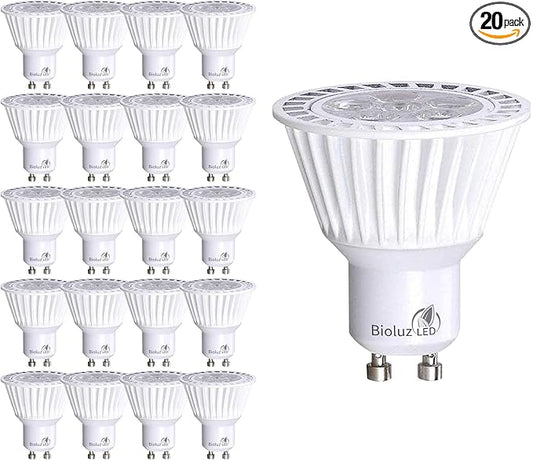Bioluz LED 20 Pack LED Bulbs Commercial Grade GU10 LED Light Bulb Dimmable 3000K, 50W Halogen Replacement, LED Lights for Bedroom & Home Decor, 120V UL Listed Light Bulbs (Pack of 20)