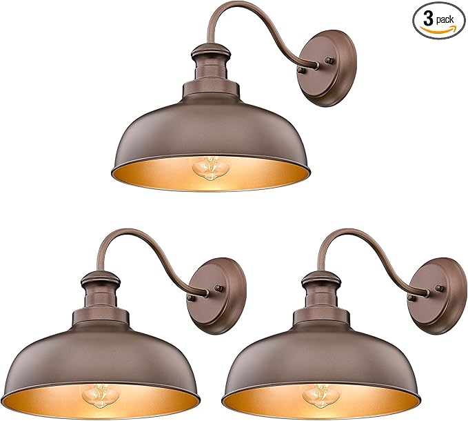Outdoor Wall Light Fixture, Farmhouse Barn Light, Farmhouse Weatherproof Exterior Wall Sconce, Anti-Rust Outside Lantern Lamp for Porch, Patio, Garage (Oil-Rubbed Bronze, Regular-3Pack)