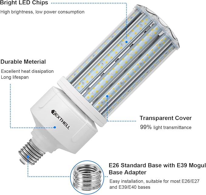 100W Led Corn Light Bulb 15000lm Bright 5000K Daylight White E26/E39 Base 1000W Equivalent LED Metal Halide HID CFL for Commercial Industrial Lighting Warehouse High Bay Light Garage Workshop(2-Pack)