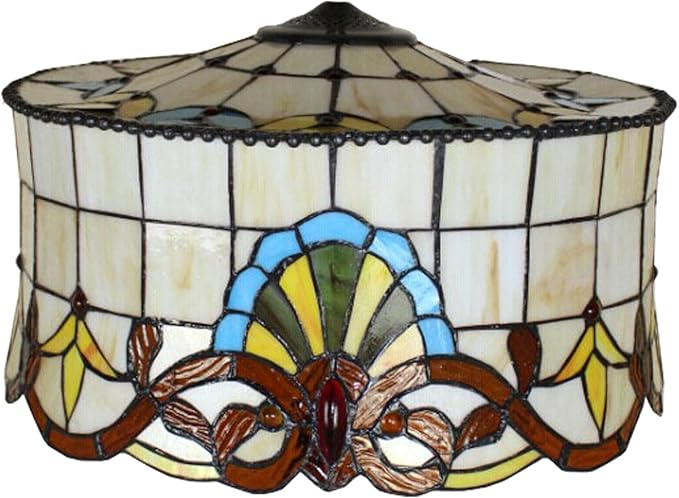 18 Inch Lamp Shade Replacement, Only Tiffany Style Stained Glass Lamp Chimney Straw Hat Floral Design, Baroque Rose Sunflower Orange Green Beige Fit for Table Lamp Pendant Light Floor Lamp,B