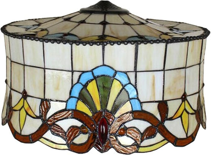 18 Inch Lamp Shade Replacement, Only Tiffany Style Stained Glass Lamp Chimney Straw Hat Floral Design, Baroque Rose Sunflower Orange Green Beige Fit for Table Lamp Pendant Light Floor Lamp,B