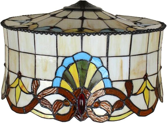 18 Inch Lamp Shade Replacement, Only Tiffany Style Stained Glass Lamp Chimney Straw Hat Floral Design, Baroque Rose Sunflower Orange Green Beige Fit for Table Lamp Pendant Light Floor Lamp,B