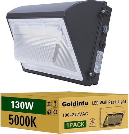 130W LED Wall Pack Light with Photocell, 5000K 19500LM 800W HPS/HID Equiv, Commercial Wall Pack Light Outdoor LED Wall Lights for Parking Lot Garden Yard Warehouse, DIM, 100-277VAC, ETL Listed