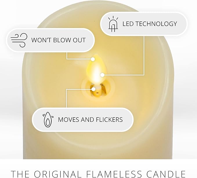 Luminara Flameless LED Battery Operated Ivory Pillar Candle, Flickering Realistic Moving Flame, 3" x 4.5" Luminous Real Wax Indoor Home Decor Pack of 1