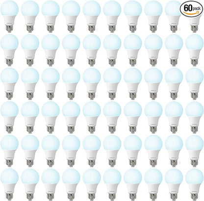 60 Pack LED Light Bulbs 60 Watt Equivalent, A19 5000K Daylight, 800 Lumens, E26 Base, Non-Dimmable, 8 Watt Energy Efficient LED Bulbs for Home Lighting