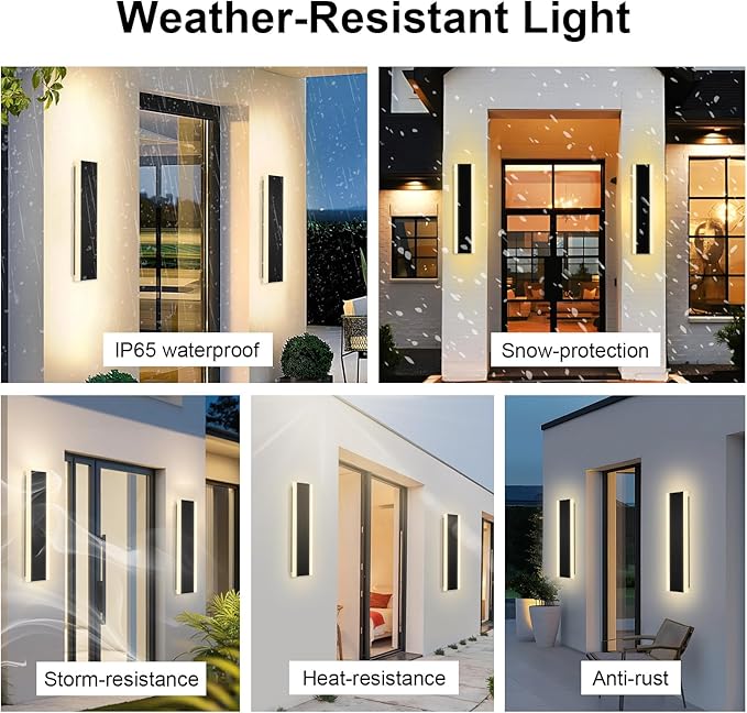 VINLUZ 2 Pack 24in Modern LED Outdoor Light, Garage Sconces Wall Light, IP65 Waterproof Exterior Wall Mount Lighting, Black Outdoor Wall Light Fixtures for House, Patio Courtyard Porch Garden