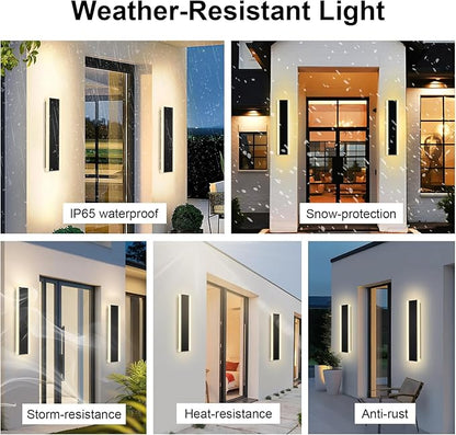 VINLUZ 2 Pack 24in Modern LED Outdoor Light, Garage Sconces Wall Light, IP65 Waterproof Exterior Wall Mount Lighting, Black Outdoor Wall Light Fixtures for House, Patio Courtyard Porch Garden