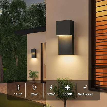 tewei Modern LED Outdoor Wall Sconce 20W Exterior Lighting Fixtures, Black Outside Lights for House Integrated LED Outdoor Wall Mount Lights for Front Porch Garage, Warm White 3000K, 1 Pack