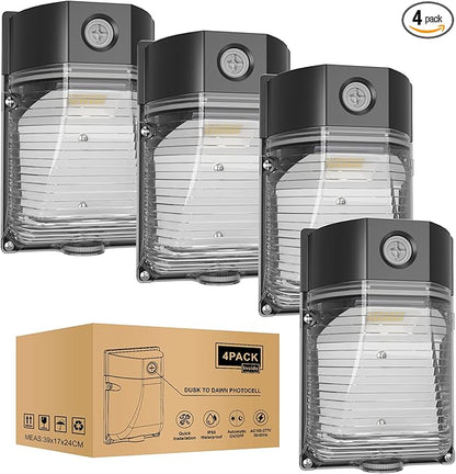 YXL 4PACK 30W 3600LM LED Wall Pack Lights with Dusk to Dawn Photocell, AC100-277V 5000K Wall Pack Lights Outdoor Led, IP65 Waterproof, ETL Listed, for Porch Garden Garage Warehouse Security Lighting