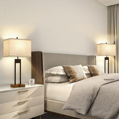 GyroVu 25.5'' Set of 2 Modern Bedroom Table Lamps with USB C+A Ports, Color Changeable, Brown Night Stand Lamps for Bedside, Guest Room, Office, Reading