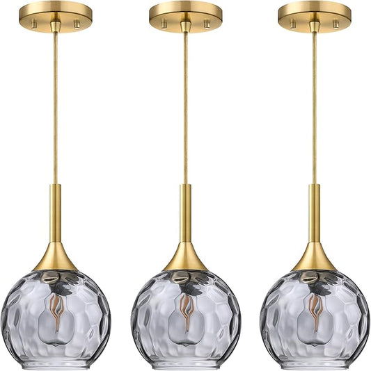 Doraimi Lighting 6.3" Gray Glass Pendant Light 3 Pack Pendant Ceiling Light Fixtures Brushed Bronze Finish Modern Farmhouse Dinning Over Sink Adjustable Height Rod