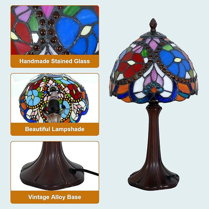 Tiffany Style Table Lamp Heart Rose Floral Vintage Bedside Table Light Desk Lamps Accent Small Lamp 15" Tall 8" Wide Reading Lamp with Color Changing LED Bulb