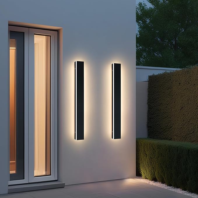 Upgrade Widened 2 Pack Modern Outdoor Wall Lights, 39.3inch Long Linear LED Wall Sconce, 3000K Warm White, IP65 Waterproof, 36W, Minimalist Black Exterior Lamp Fixture for Porch, Garden, Balcony