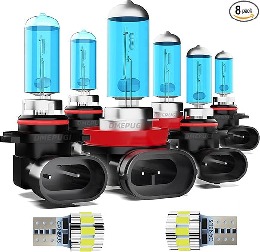 Compatible With Toyota Sequoia 2008-2018 Halogen Headlight Bulbs, 9005 High Beam + H11 Low Beam + 9145 Fog Lights Halogen Light Bulb + License Plate Lights, Pack of 8