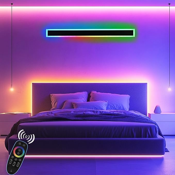 BONLICHT 1 Pack 60inch Modern Outdoor RGB Wall Light Fixture Long Strip Black Porch Wall Mount Lighting Linear Exterior Lights Wall Sconce for House Living Room Garage Patio (Remote Control Included)
