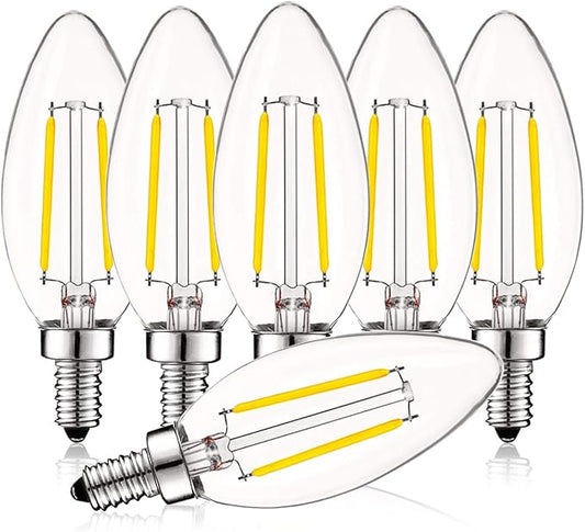 LUXRITE 4W Vintage Candelabra LED Bulbs Dimmable, 400 Lumens, 4000K Cool White, LED Chandelier Light Bulbs 40W Equivalent, Clear Glass, Filament Candle Bulb, UL Listed, E12 Base (6 Pack)