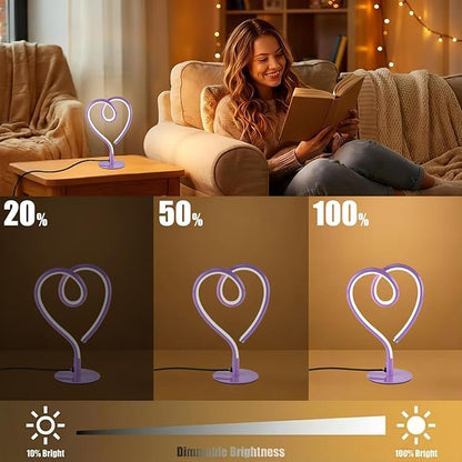 Purple Desk Lamp – 3CCT 2700K 4000K 6500K Stepless Dimmable Heart Lamp, Touch Control Aluminum Table Light with USB Adapter for Bedroom,Bedside,Nightstand