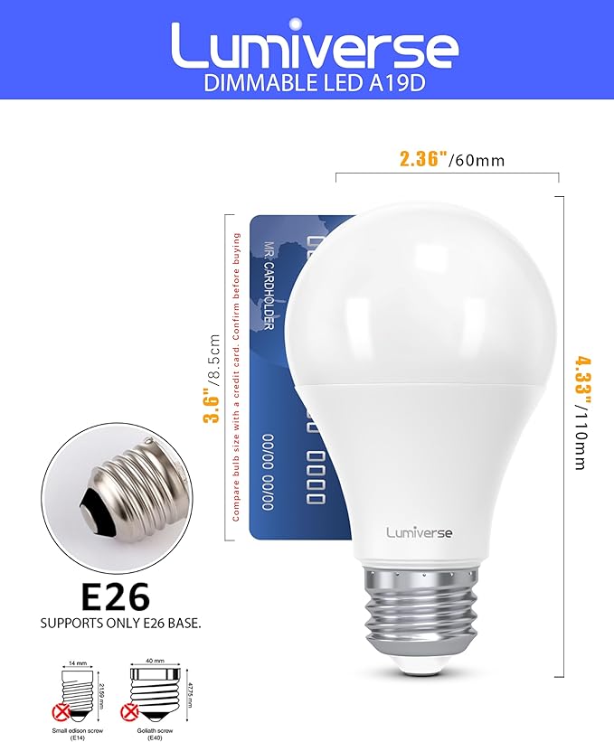 Lumiverse 24 Pack A19 Led Light Bulb, 9 Watt [60W Equivalent], 5000K Daylight White, E26 Base Bulb, Non-dimmable, 800lm Light Bulbs, UL Listed