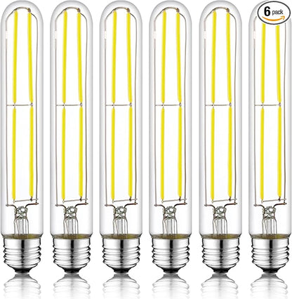 7.3 Inch E26 Led Bulb 6W Dimmable, 6000K Cool White Edison Bulbs 800LM, Equal 80 Watt Tubular T10 T9 Long Clear Glass Light Bulb for Rustic Pendant Industrial Pipe Wall Sconces - 6Pack