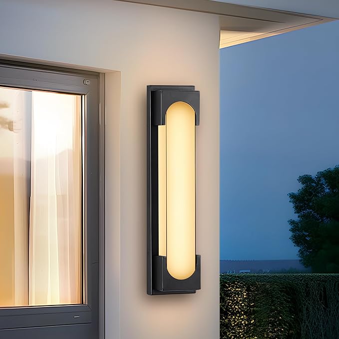 Modern Outdoor Wall Light, 24W IP65 Waterproof Exterior Porch Light, Dimmable LED Outdoor Wall Sconces for Garage Patio Front Door Entryway, 3000K