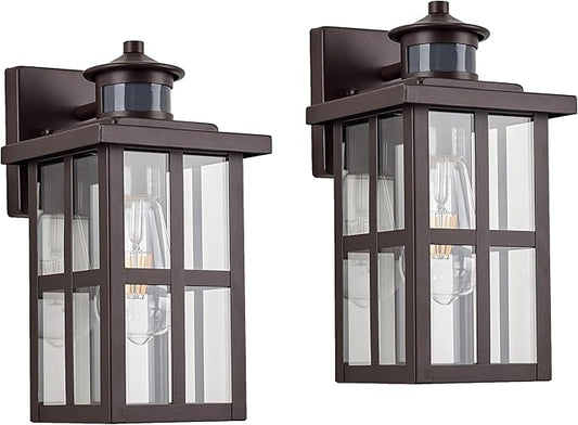 MICSIU Outdoor Porch Lights Motion Sensor 2 Pack, Bronze Dusk to Dawn Exterior Lighting Fixtures, 11.75 Inch Outside Light Fixture for House Front Porch Garage