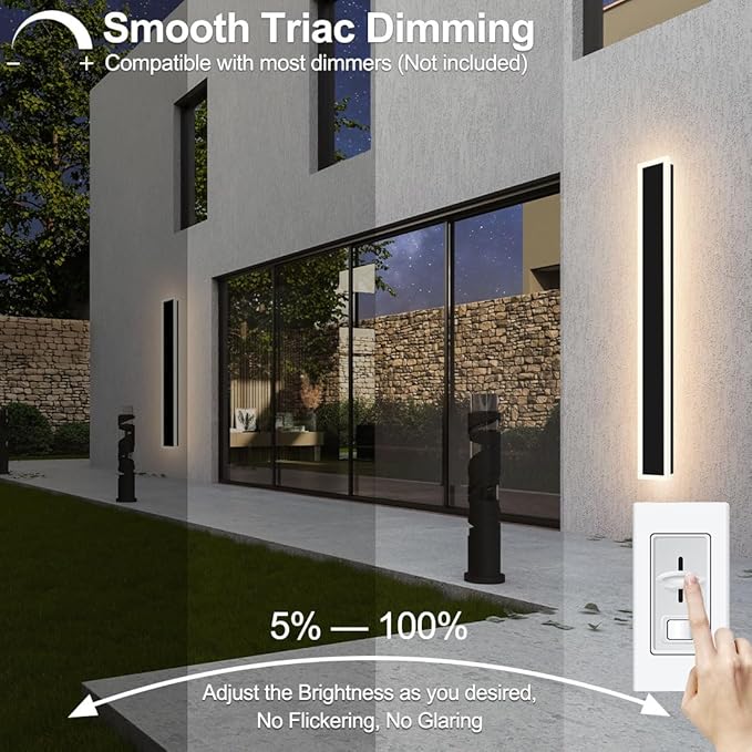 36IN Modern Outdoor Wall Light LED Long Exterior Light Fixture IP65 Waterproof Wall Lamps, Dimmable 30W 2700LM Black Wall Sconce, 3000/4000/5000KSelectable, ETL Listed