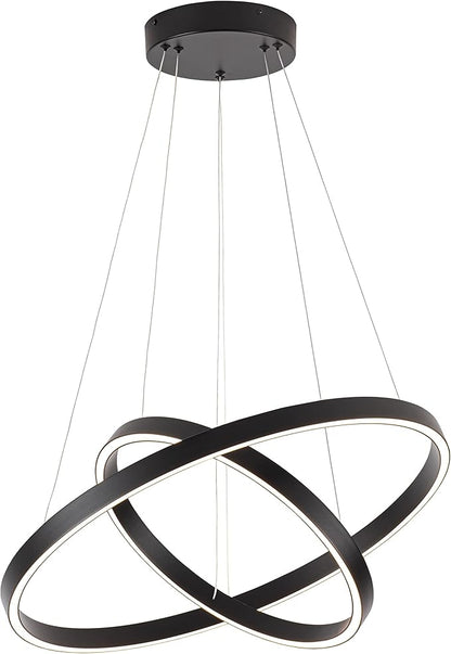 Modern Led Chandelier, 2 Rings Contemporary Chandelier Circular Pendant Light, Black Dimmable Hanging Ceiling Light Fixture for Living Dining Room