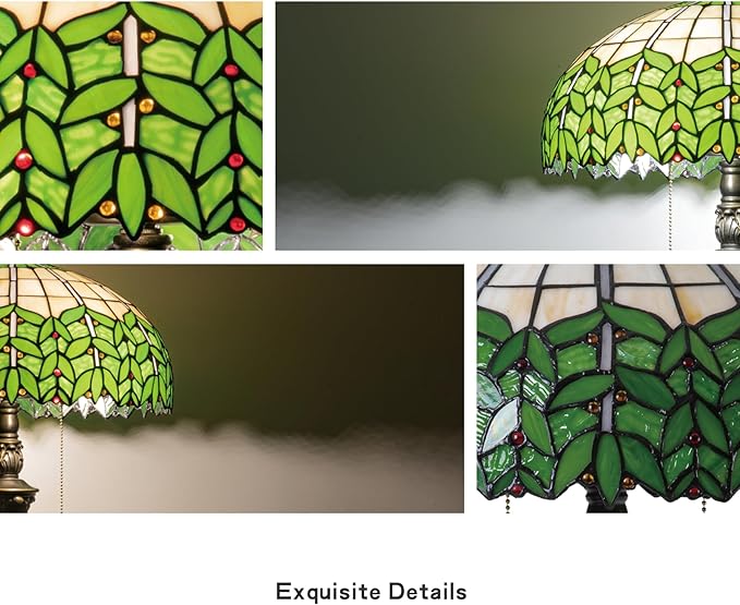 Tiffany Style Floor Lamp, 16" Stained Glass Green Leaf Shade with Antique Bronze Base, 2-Light E26 Pull Chain Standing Reading Light for Living Room, Bedroom, UL Listed, 16x16x64 Inches