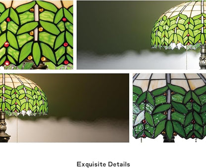 Tiffany Style Floor Lamp, 16" Stained Glass Green Leaf Shade with Antique Bronze Base, 2-Light E26 Pull Chain Standing Reading Light for Living Room, Bedroom, UL Listed, 16x16x64 Inches