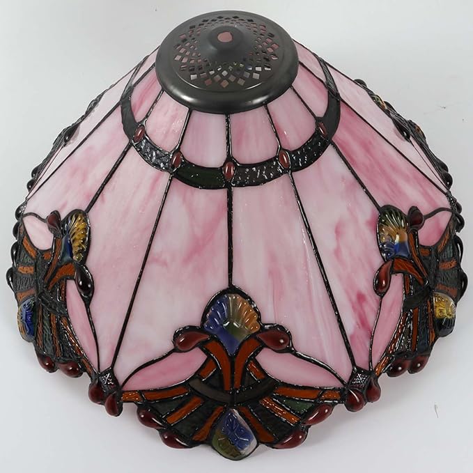 Bieye S10992 Tiffany Style Stained Glass Baroque Lampshade (17-inch Wide Pink)