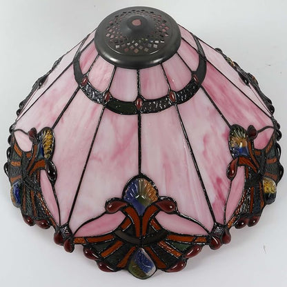 Bieye S10992 Tiffany Style Stained Glass Baroque Lampshade (17-inch Wide Pink)