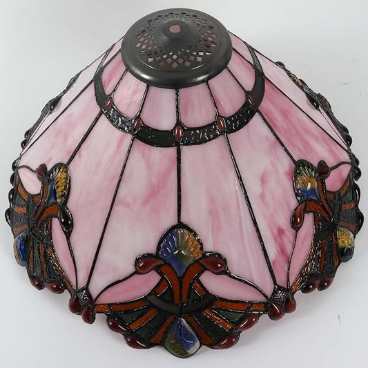 Bieye S10992 Tiffany Style Stained Glass Baroque Lampshade (17-inch Wide Pink)