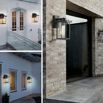 tewei Outdoor Lights for House, 11IN Black Exterior Light Fixtures Anti-Rust Waterproof Outdoor Wall Lantern, Outside Wall Sconce with Clear Glass Shade for Garage, 2 Pack