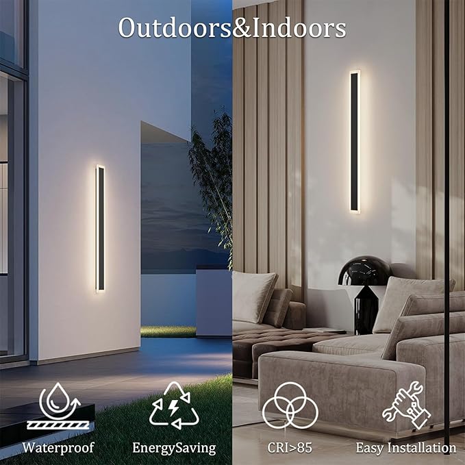 2 Pack 39.4Inch Long Outdoor Lights 4000K Dimmable Exterior Wall Mount Lighting Modern Outdoor Light IP65 Waterproof for Garage Porch