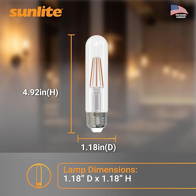 Sunlite LED Filament T10 Tubular Light Bulb, 6 Watts (60W Equivalent), 600 Lumens, Medium E26 Base, Dimmable, 128 mm, UL Listed, 2700K Soft White, 6 Pack