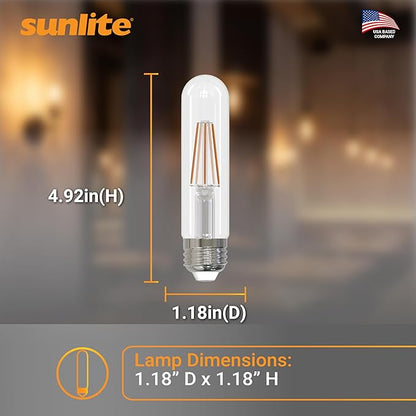 Sunlite LED Filament T10 Tubular Light Bulb, 6 Watts (60W Equivalent), 600 Lumens, Medium E26 Base, Dimmable, 128 mm, UL Listed, 2700K Soft White, 6 Pack