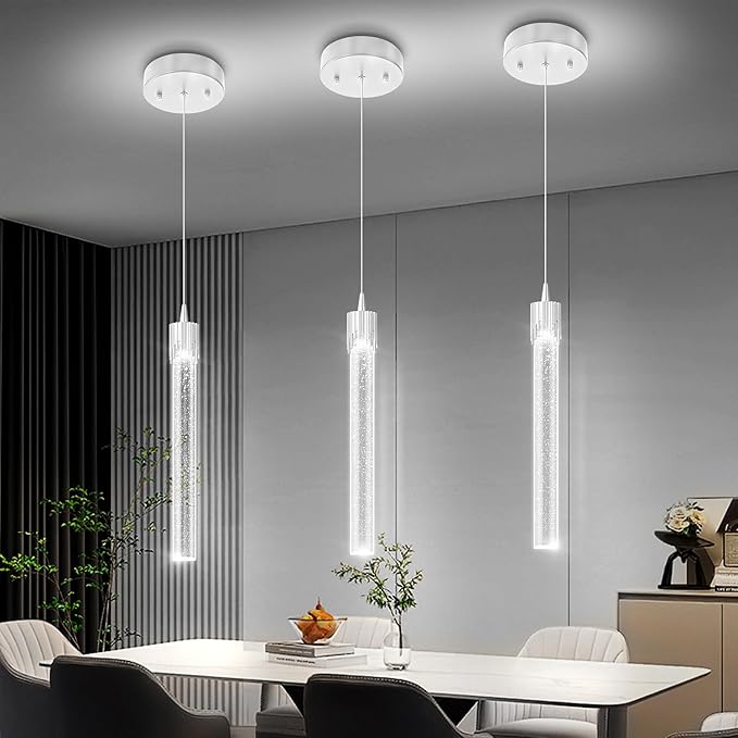 Mini 1 Light Chrome Crystal Pendant Lights,Modern Led Kitchen Island Hanging Light Fixture,Adjustable Pendant Lighting for Kitchen Island,Dimmable 2700k-6000k