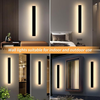 Mikeru 3CCT Dimmable Outdoor Wall Sconce 31.4" IP65 Waterproof -2Pack Modern Black Exterior Light with Remote Control, Adjustable 3000K/4500K/6000K for Porch, Patio & Commercial Spaces | Hardwired