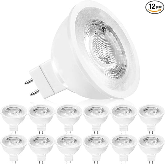 LUXRITE MR16 LED Bulb 50W Equivalent, 12V, 2700K Warm White Dimmable, 500 Lumens, GU5.3 LED Spotlight Bulb 6.5W, Enclosed Fixture Rated, Perfect for Track and Home Lighting (12 Pack)