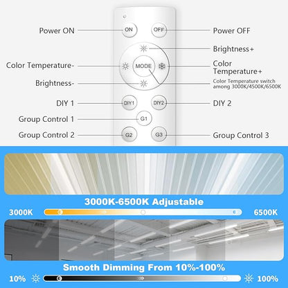 JESLED T8 Dimmable LED Tube Lights with Remote, Type B, 3200LM, 24W, 6 Colors 3000K | 3500K | 4000K | 5000K | 6000K | 6500K, 4 Foot Fluorescent Bulbs Replacement, Ballast Bypass, Dual-Ended, 4-Pack
