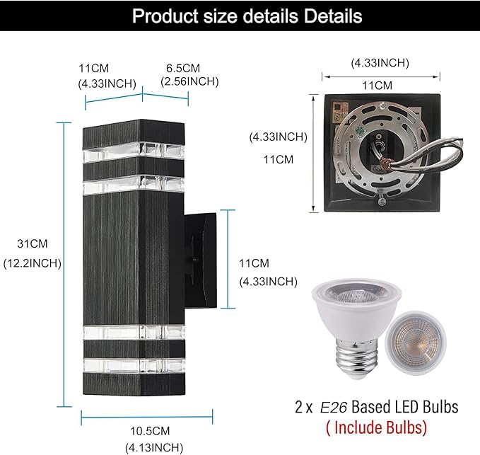 4Pack 12inch LED Square Up&Down Outdoor Wall Lights,4000K Day White 14W Outdoor Wall Light Aluminum Body Waterproof IP65 led Porch Wall Light for House Patio Garage Garden