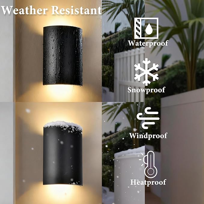Alighting Modern LED Outdoor Wall Sconce Up Down Lights, 1371LM 3000K Waterproof Black Exterior Light Fixture for House, Sand Textured Iron Hardwired Outdoor Wall Mount for Garage, Front Door, Patio